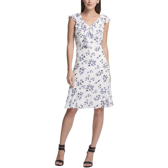 DKNY White Sleeveless Floral Dress - Picture 1 of 4